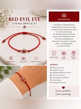 Red Evil Eye String Bracelet - Unbranded